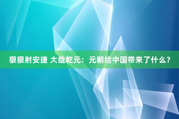 狠狠射安捷 大哉乾元：元朝给中国带来了什么？