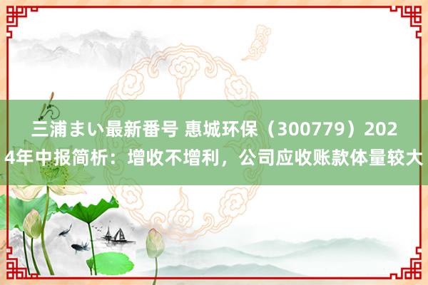 三浦まい最新番号 惠城环保（300779）2024年中报简析：增收不增利，公司应收账款体量较大