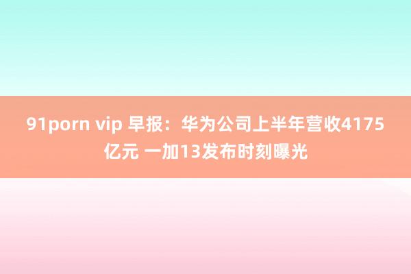 91porn vip 早报：华为公司上半年营收4175亿元 一加13发布时刻曝光